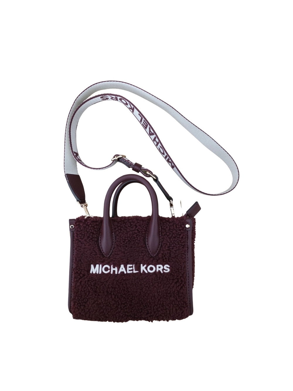 Michael Kors Maroon Shearling Logo Crossbody Bag